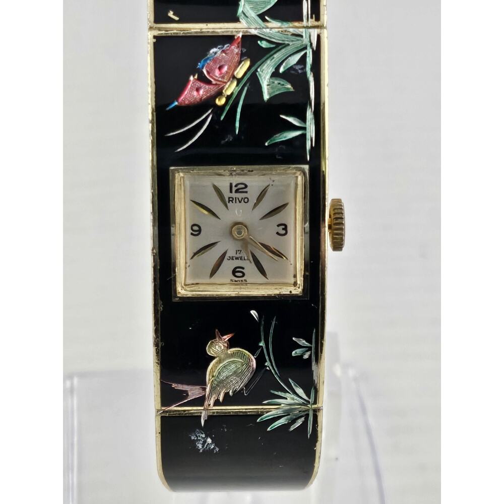 Rivo Swiss 17J Vintage Bird Accent Manual Wind Hinged Bangle Style Watch